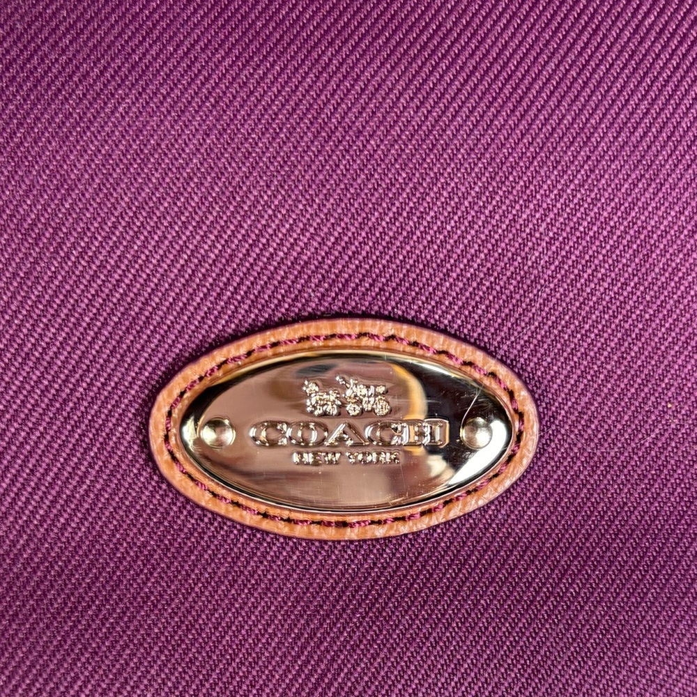 Coach Sawyer Plum Canvas & Leather Tote Bag Gold Hardware Charm - Picture 3 of 16